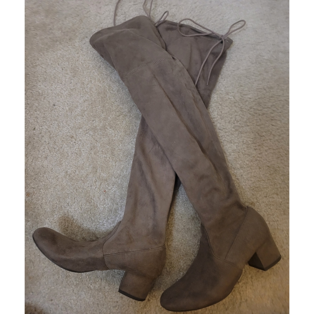 Taupe Over The Knee Suede Boots